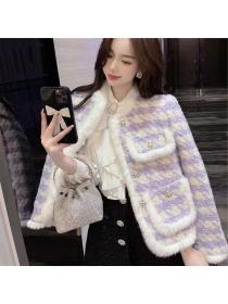 Luxury style Winter fashion Purple Cotton Coat