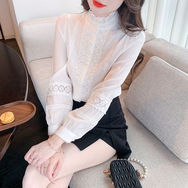 Korean style White Lace Chiffon Blouse