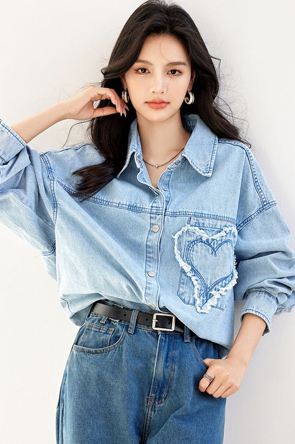 Korean style Retro fashion Blouse Denim Blouse