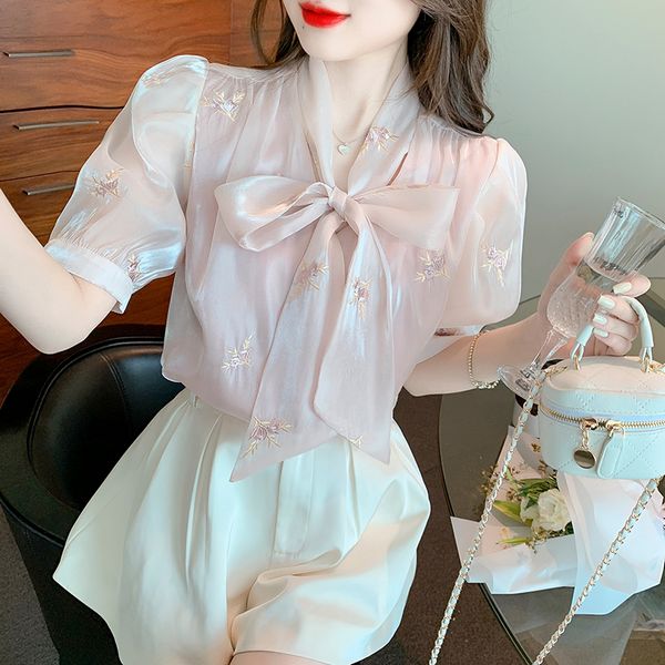 Korean style Summer Embroidery Chiffon top