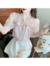 Korean style Summer Embroidery Chiffon top