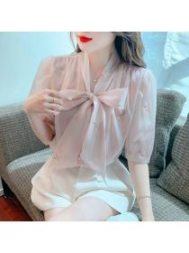 Korean style Summer Embroidery Chiffon top