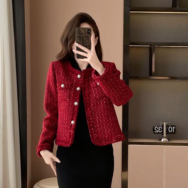 Vintage style Red Tweed Jacket For women