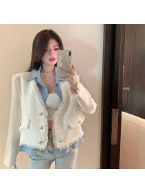 Korean style Polo collar Elegant Tassel Jacket