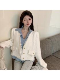 Korean style Polo collar Elegant Tassel Jacket