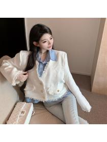 Korean style Polo collar Elegant Tassel Jacket