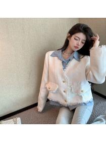 Korean style Polo collar Elegant Tassel Jacket