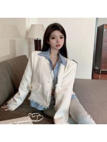 Korean style Polo collar Elegant Tassel Jacket