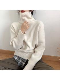 Korean style High collar Matching Pullovers