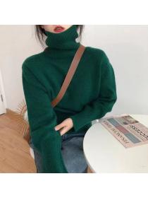 Korean style High collar Matching Pullovers