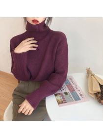 Korean style High collar Matching Pullovers