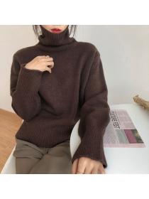 Korean style High collar Matching Pullovers