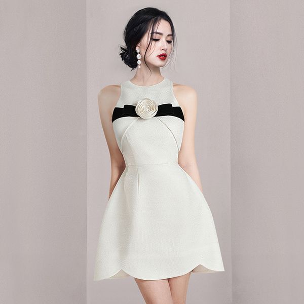 Korean style Round collar Sleeveless Slim dress