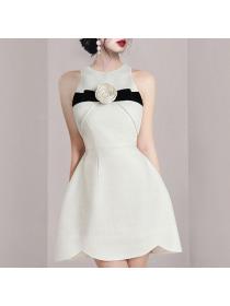 Korean style Round collar Sleeveless Slim dress 