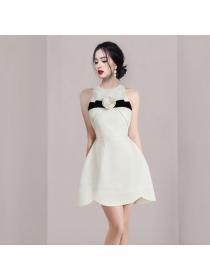 Korean style Round collar Sleeveless Slim dress 