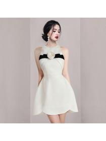 Korean style Round collar Sleeveless Slim dress 