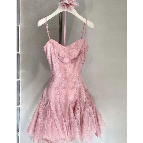 Korean style Sexy Lace Pink Sling dress