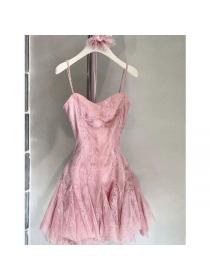 Korean style Sexy Lace Pink Sling dress 