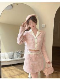 Korean style Autumn New Tweed Jacket+Short skirt