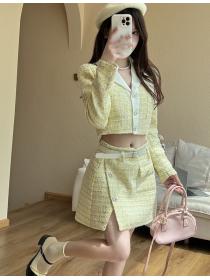 Korean style Autumn New Tweed Jacket+Short skirt