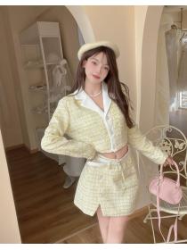 Korean style Autumn New Tweed Jacket+Short skirt