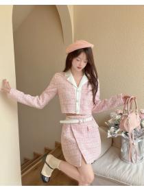 Korean style Autumn New Tweed Jacket+Short skirt