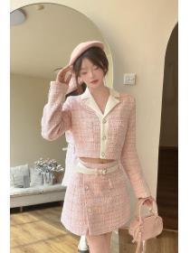 Korean style Autumn New Tweed Jacket+Short skirt