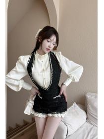 Korean style Autumn New White shirt+Pink sleeveless dress 