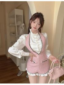 Korean style Autumn New White shirt+Pink sleeveless dress 