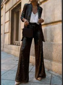 Luxury Loose Sequins Matching Long sleeve top+Long pants