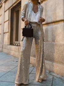 Luxury Loose Sequins Matching Long sleeve top+Long pants