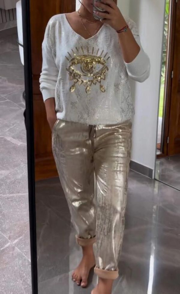 European style Sexy Sequins Solid color Top and pants