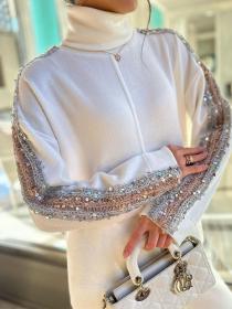 Korean style Sexy High collar Sequins Jacket+Long pants