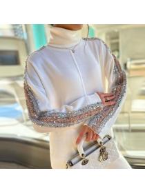 Korean style Sexy High collar Sequins Jacket+Long pants