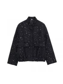 Vintage style Round collar Sequins Coats