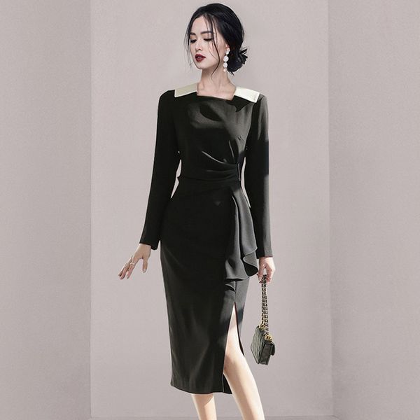 Korea style Autumn new Fashion Split dress for women