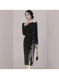 Korea style Autumn new Fashion Split dress for women