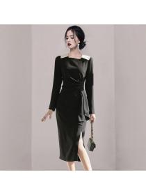 Korea style Autumn new Fashion Split dress for women