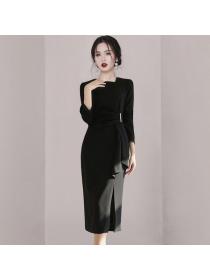 Korea style Autumn new Fashion Split dress for women