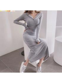 Korea style Autumn new Casual Sexy Hooded Dress 