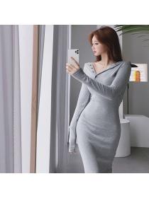 Korea style Autumn new Casual Sexy Hooded Dress 