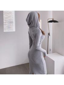 Korea style Autumn new Casual Sexy Hooded Dress 