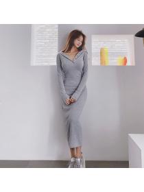 Korea style Autumn new Casual Sexy Hooded Dress 