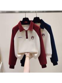 Simple style Polo collar Loose Sweatershirt for women