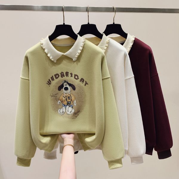 Korea style Polo collar Loose Sweatershirt for women