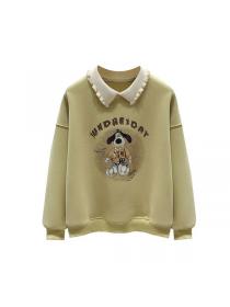 Korea style Polo collar Loose Sweatershirt for women