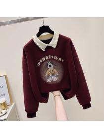 Korea style Polo collar Loose Sweatershirt for women