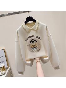 Korea style Polo collar Loose Sweatershirt for women