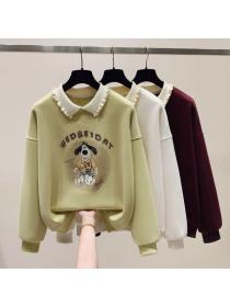 Korea style Polo collar Loose Sweatershirt for women