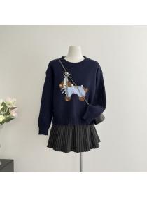 Korea style Polo collar Loose Chic Pullovers